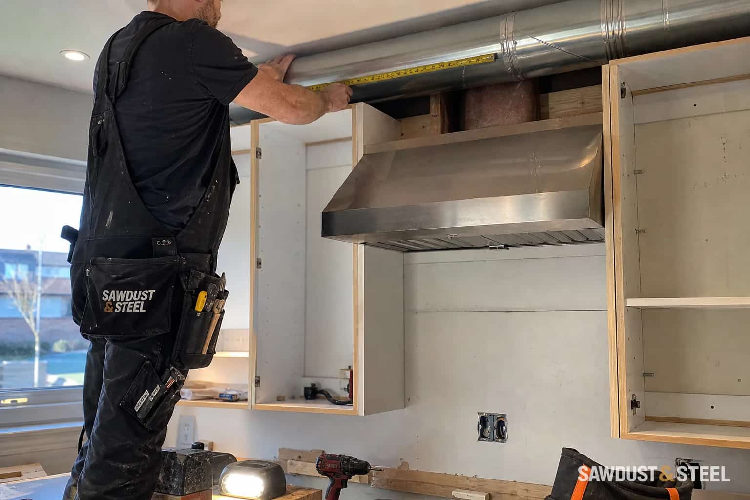 Kitchen ventilation ductwork during a renovation