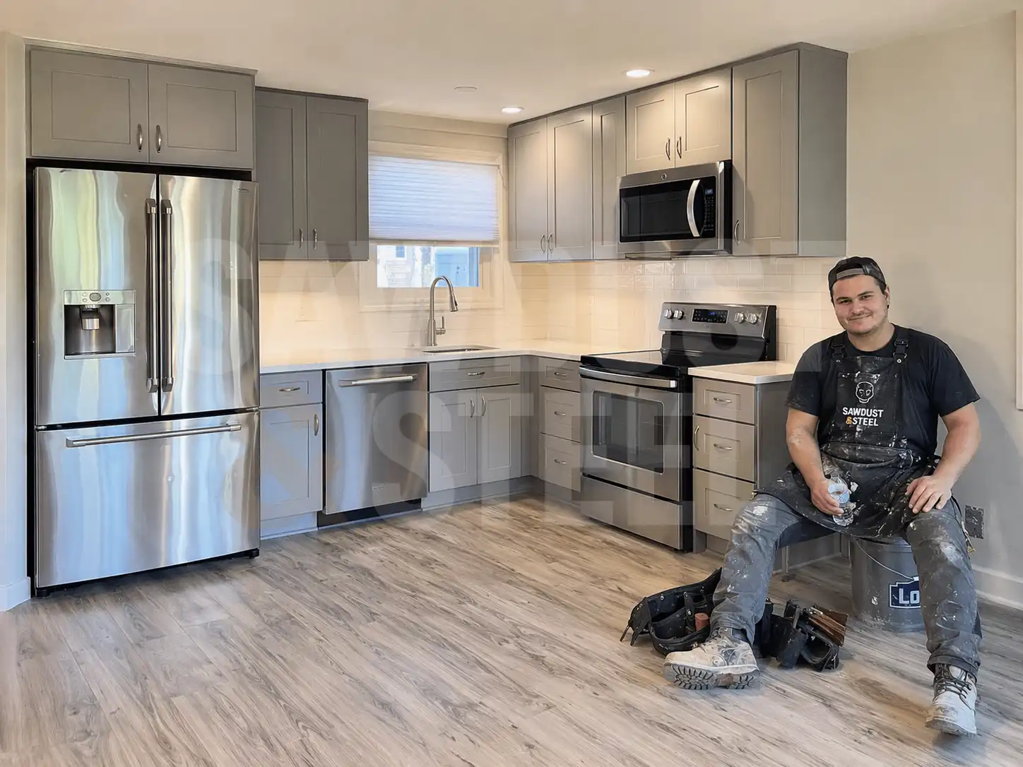 Finished gray kitchen with stainless appliances after a full GTA renovation